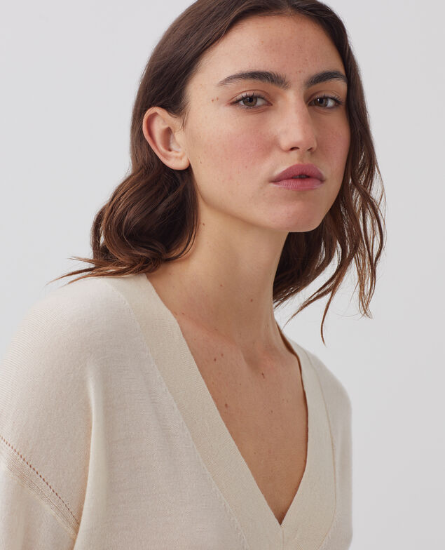 Pullover mit V-Ausschnitt aus Wolle und Seide I300 pearled ivory