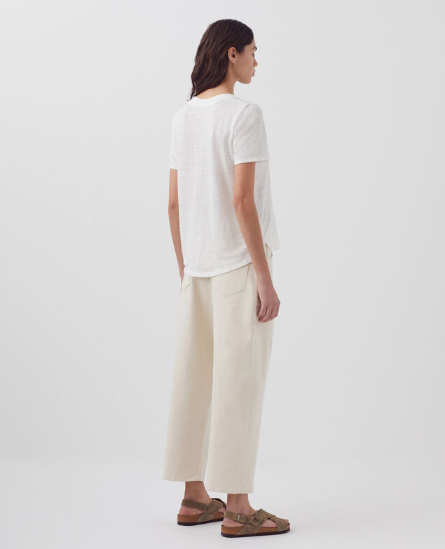 SARAH - T-Shirt mit V-Ausschnitt aus Leinen H001 brillant white