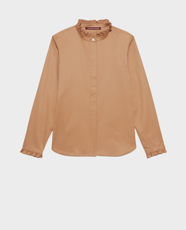 Baumwollbluse mit gerüschtem Stehkragen Latte