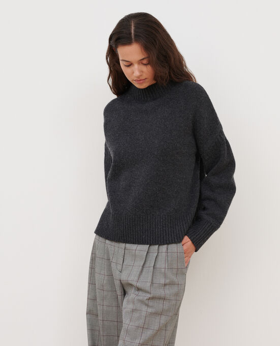 Pullover mit Stehkragen aus Merinowolle A099 BLACK CHINÉ KNIT