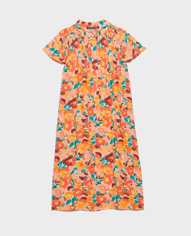 Fließendes gemustertes Kleid 0230 fauve orange