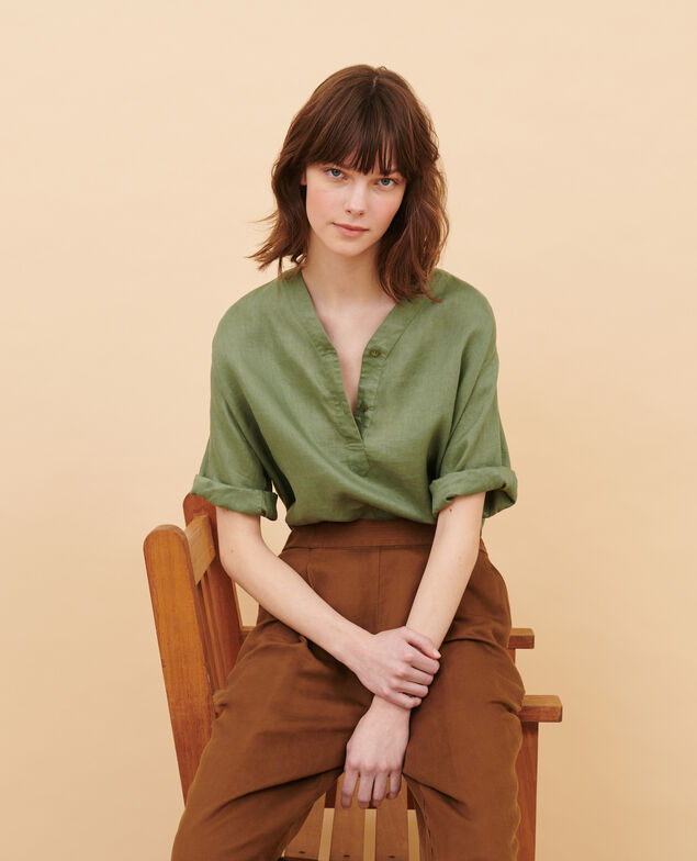 Tunesische Bluse aus Leinen 52 green
