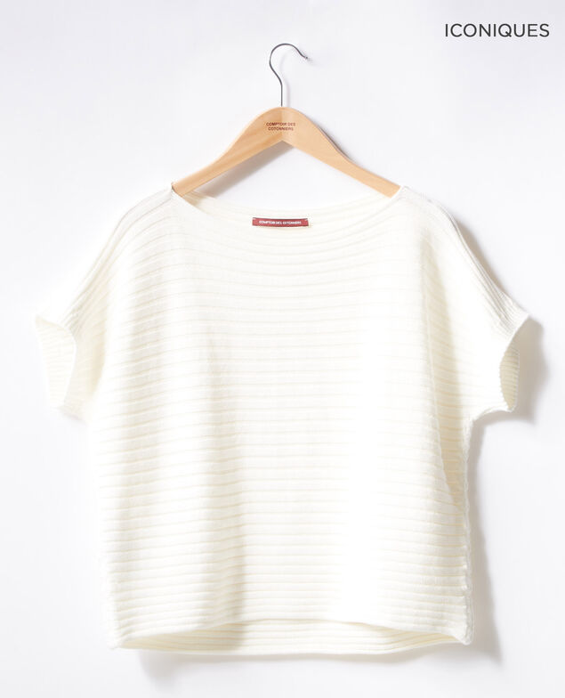 Nahtloser Rippstrickpullover mit kurzen Ärmeln Kaolin