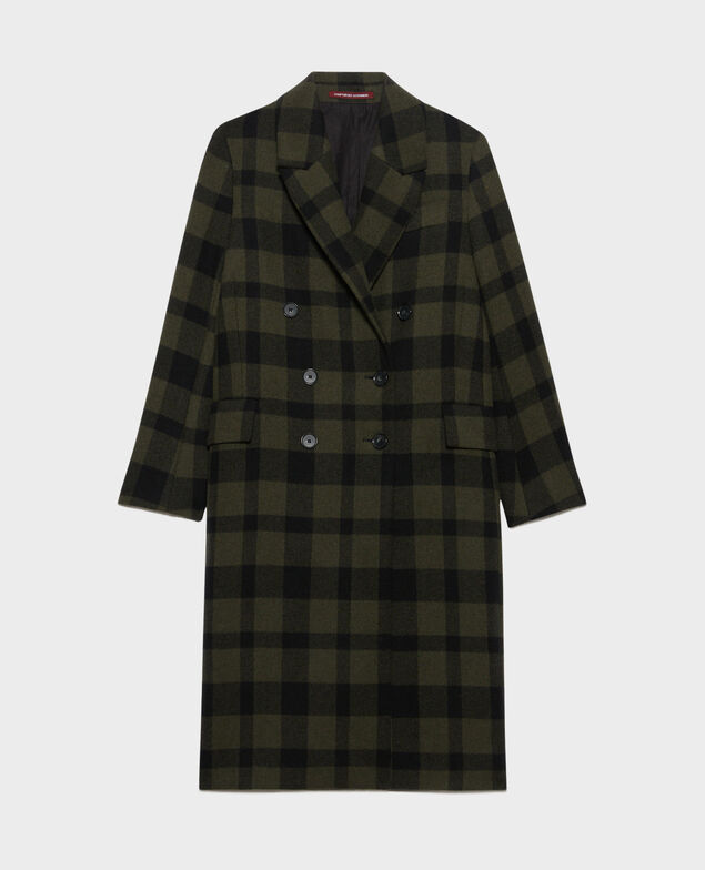 Langer Mantel aus Mischwolle 8862 56 olive check