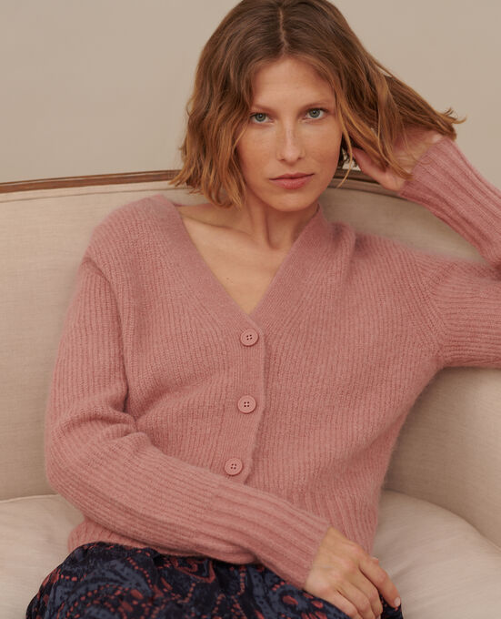 Cardigan aus Alpakamischwolle A110 PINK KNIT