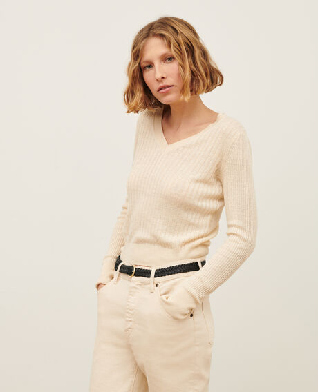 Strukturierter Pullover aus Leinen 0010 buttercream 3sju191l01