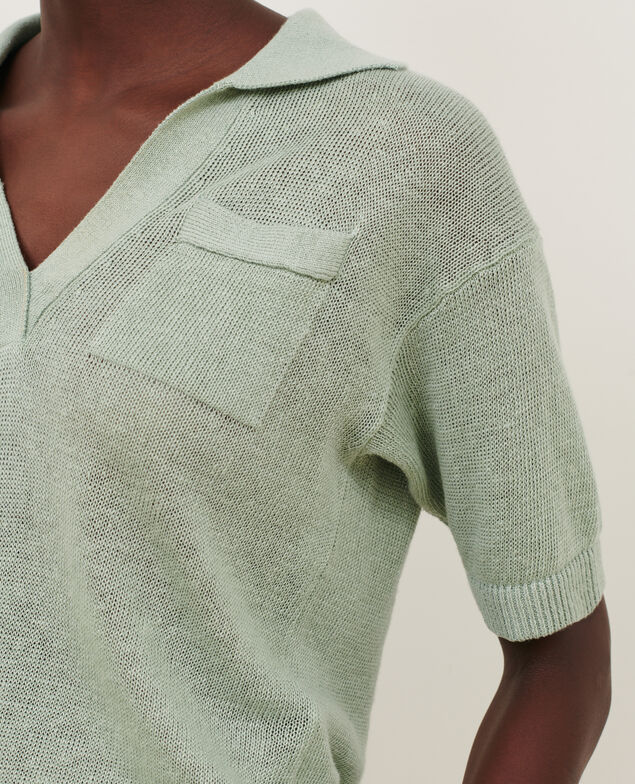 Kurzärmliges Poloshirt aus Leinen 50 green