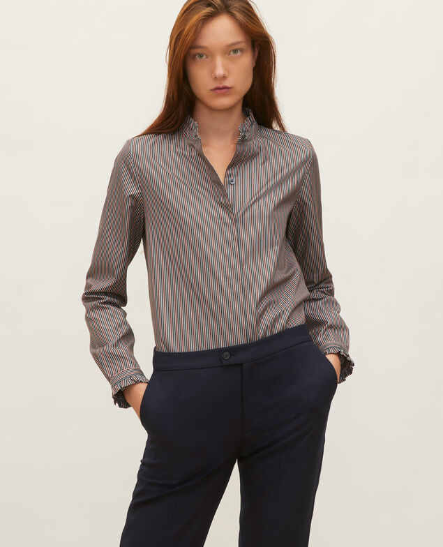  Baumwollbluse mit gerüschtem Stehkragen Stripes3 scarab