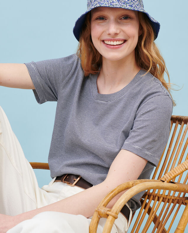 T-Shirt mit Rundhalsausschnitt aus Baumwolle 121 stripes navy