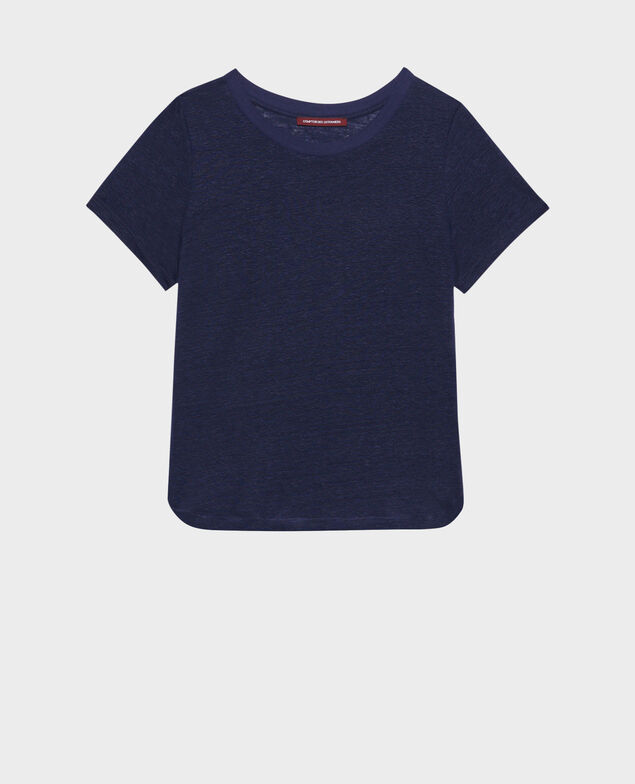 AMANDINE - T-Shirt mit Rundhalsausschnitt aus Leinen 68 blue