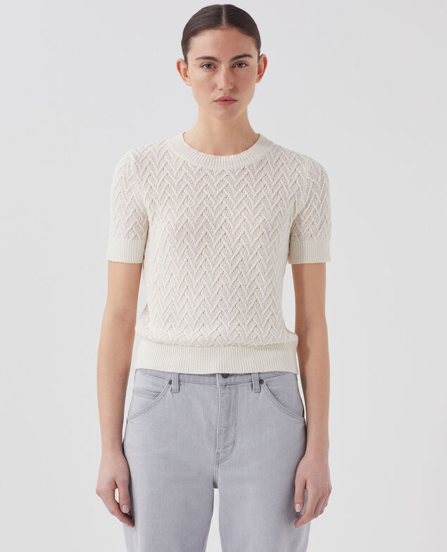 Kurzärmliger Pullover aus Leinen H303 white swan