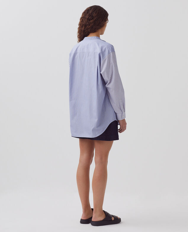 Baumwollbluse A676 stripes mix blue