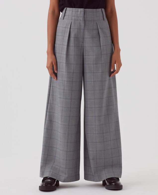 YVONNE – Weite Hose mit Steppfalten I033 check grey
