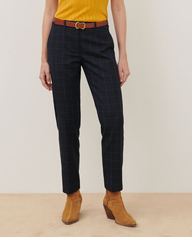 MARGUERITE - Zigarettenhose aus Wolle A694 navy check