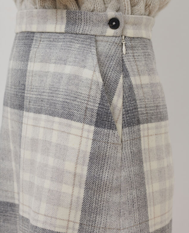 Kurzer Rock aus Mischwolle A003 white check