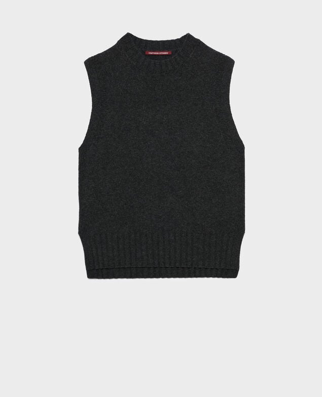 Ärmelloser Pullover A099 black chiné knit