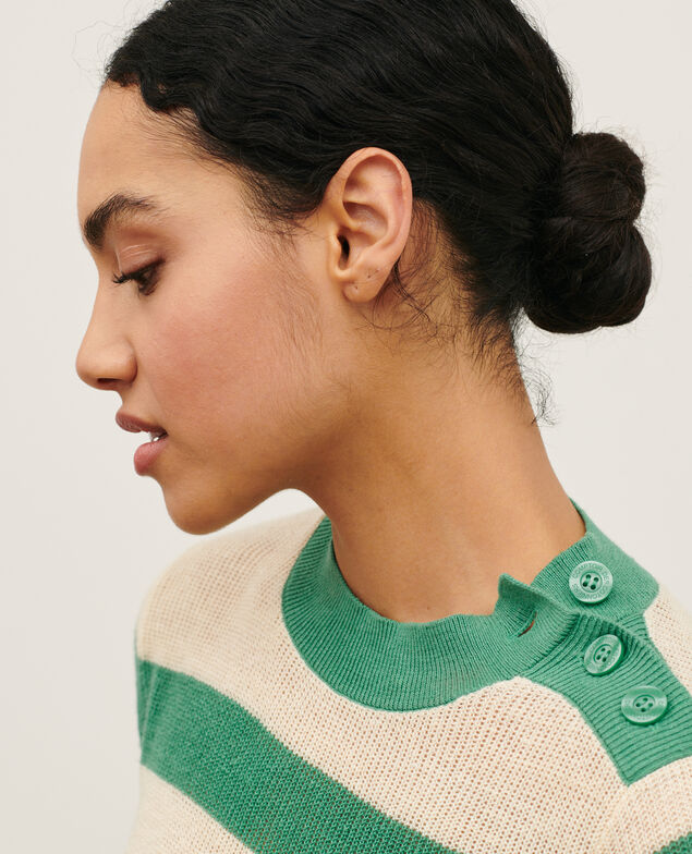 Kurzärmliger Pullover aus Leinen 0551 pine green stripes