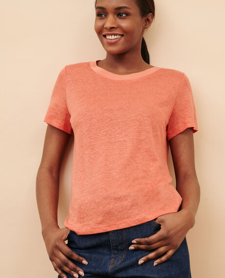 AMANDINE - T-Shirt mit Rundhalsausschnitt aus Leinen 21 light orange 2ste055f05