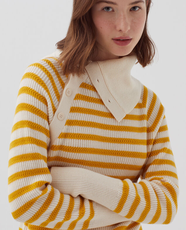 Marinepullover aus Merinowolle mit Knopfleiste I471 st ecru yellow