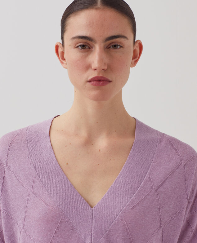Pullover mit V-Ausschnitt und langen Ärmeln J720 lavender herb