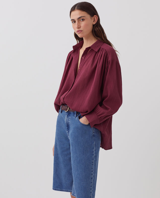 Bluse aus Plissée-Baumwolle J750 burgundy
