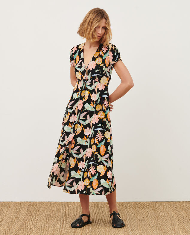 LUDIVINE - Fließendes langes Kleid 0909 black aubepine