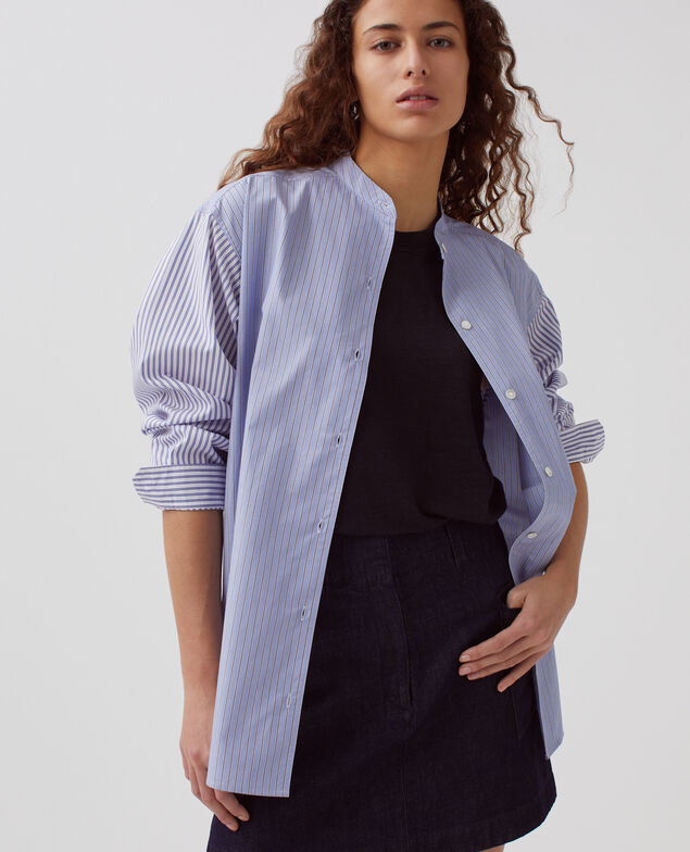 Baumwollbluse A676 stripes mix blue