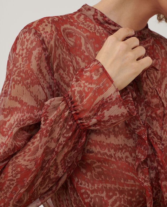 Langarmbluse A182 print ikat wine