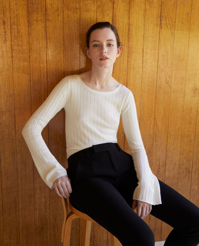 Rippstrickpullover Weiß
