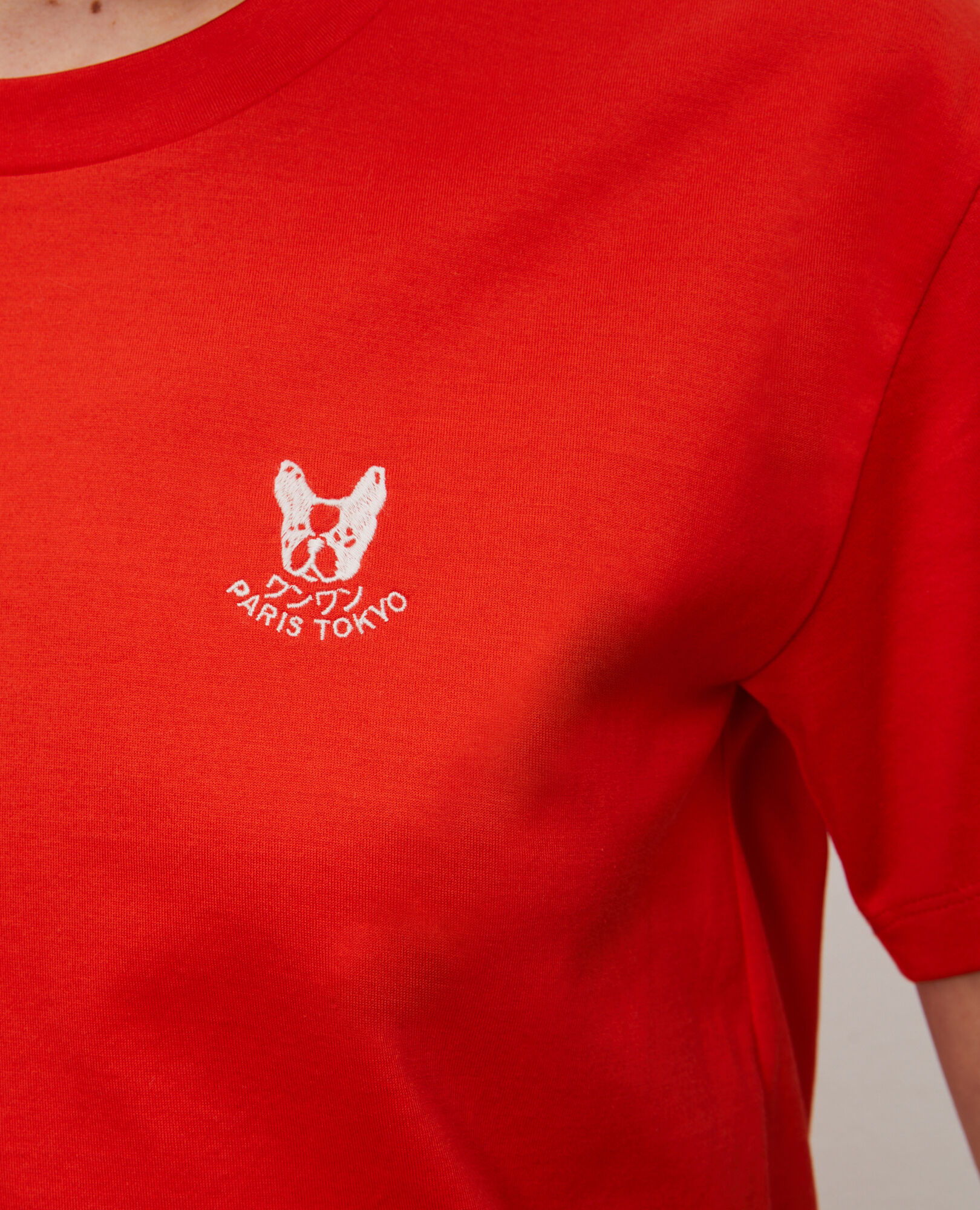 Besticktes T-Shirt aus Baumwolle Spicy orange Nagano