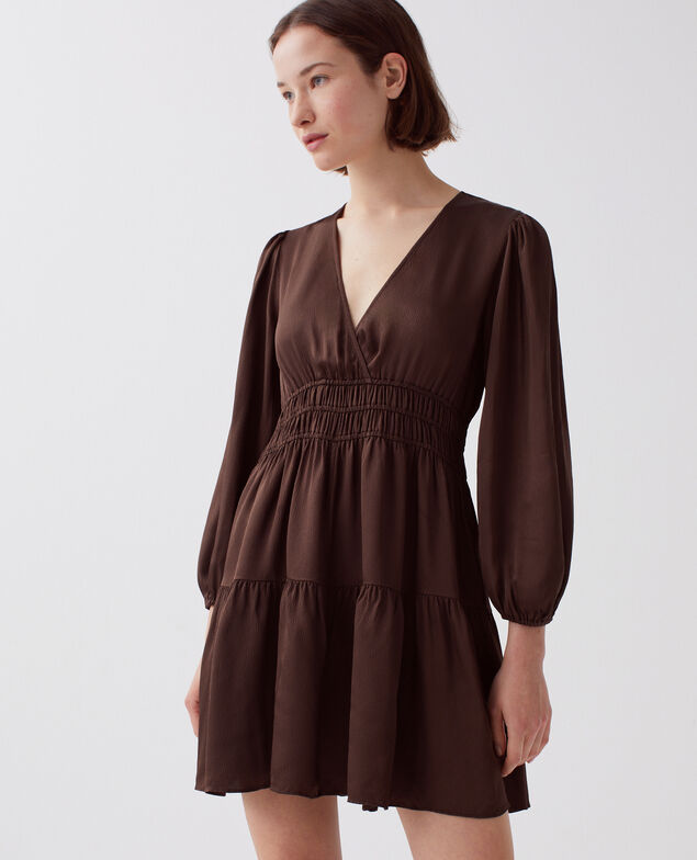 Kurzes Kleid mit fließendem Fall I390 coffee bean