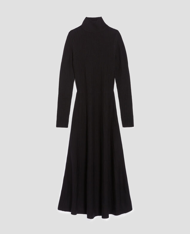 Langes Kleid aus Merinowolle H091 black beauty