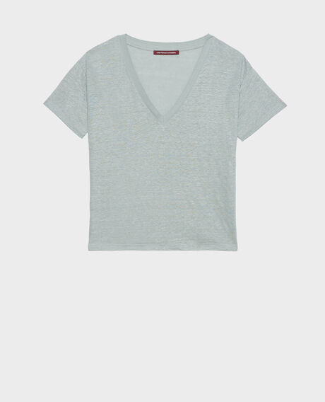 SARAH - T-Shirt mit V-Ausschnitt aus Leinen 54 green Locmelar