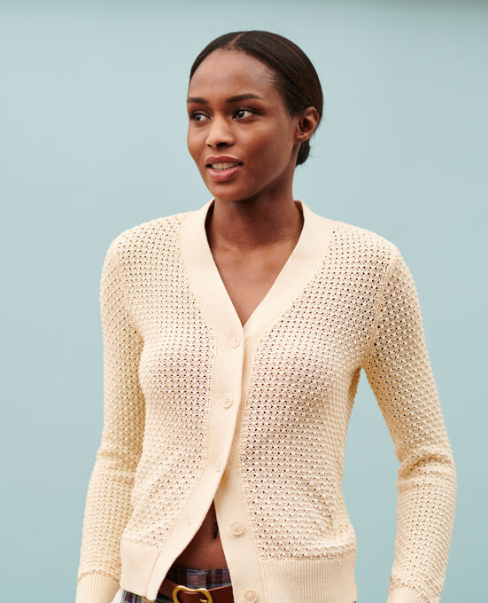Lochmuster-Cardigan aus Baumwolle 0401 IVORY