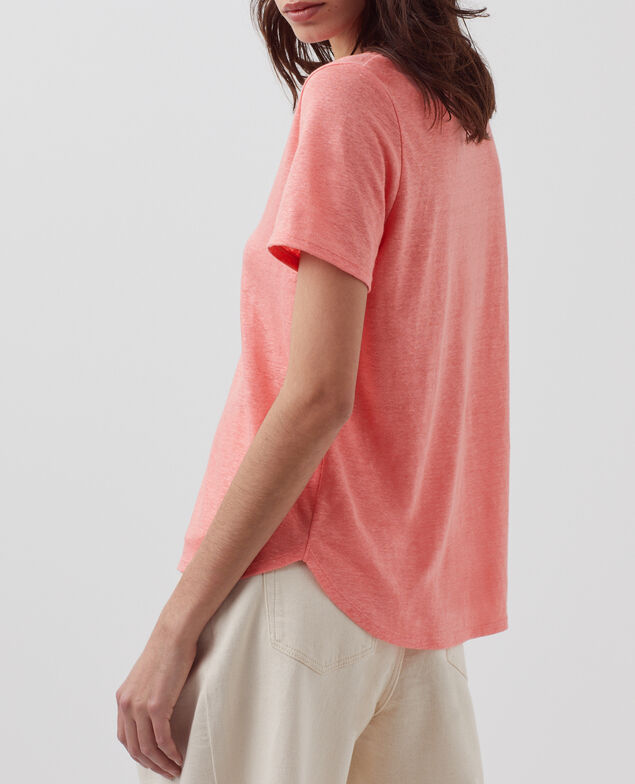 SARAH - T-Shirt mit V-Ausschnitt aus Leinen H101 silver pink