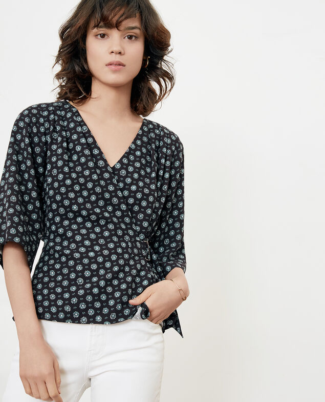 Gemusterte Bluse mit Schnalle Dandelion black