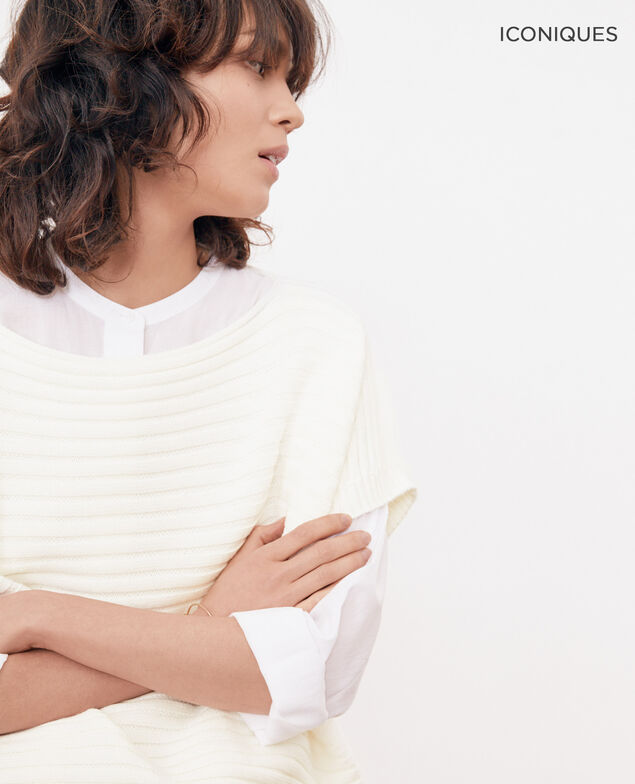 Nahtloser Rippstrickpullover mit kurzen Ärmeln Kaolin