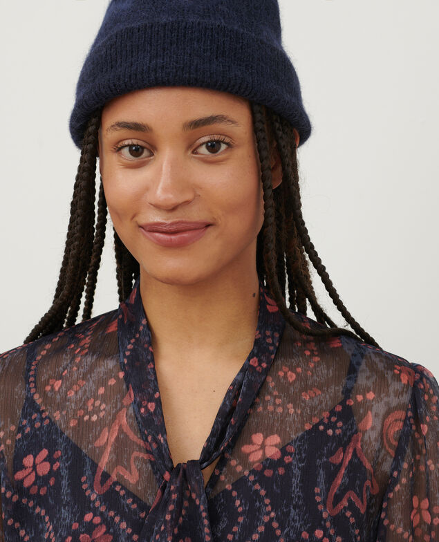 Kurzes fließendes Kleid A683 print ikat navy