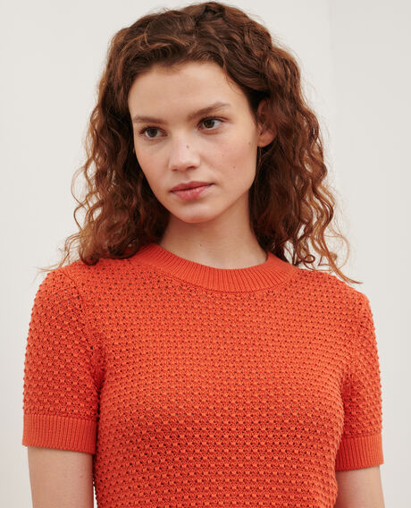 Kurzärmliger Pullover aus Baumwolle 0220 apricot orange 3sju106c09