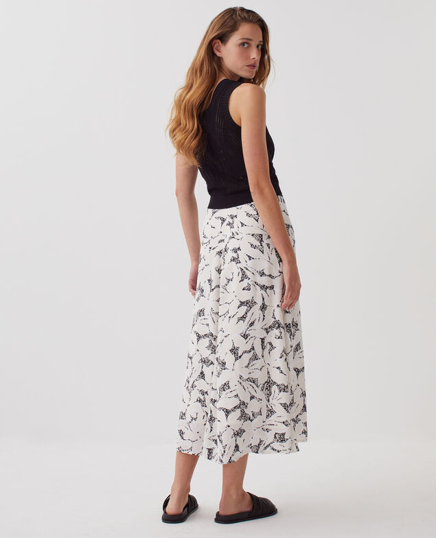 Asymmetrischer Rock mit fließendem Fall J301 flower camo ecru
