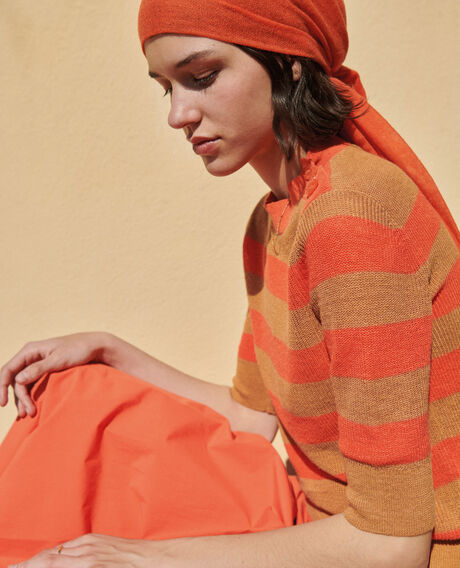 Kurzärmliger Pullover aus Leinen 0240 tiger lily stripes 3sju093l01
