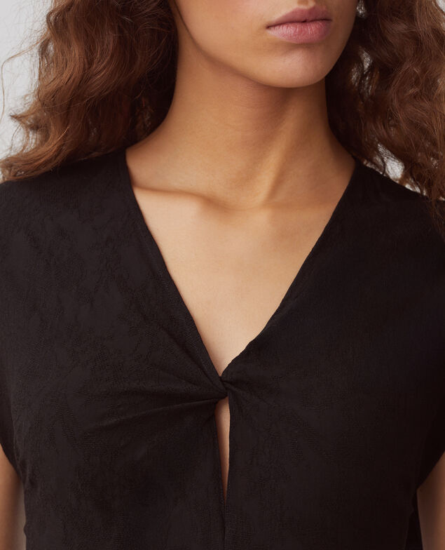 Langes fließendes Kleid mit Zopfmuster H091 black beauty