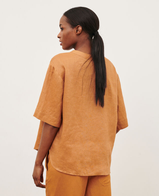 Weite Tunika aus Leinen 0320 almond brown