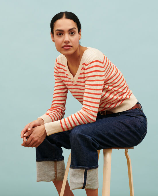 Marinepullover aus Leinen 0240 TIGER LILY STRIPES