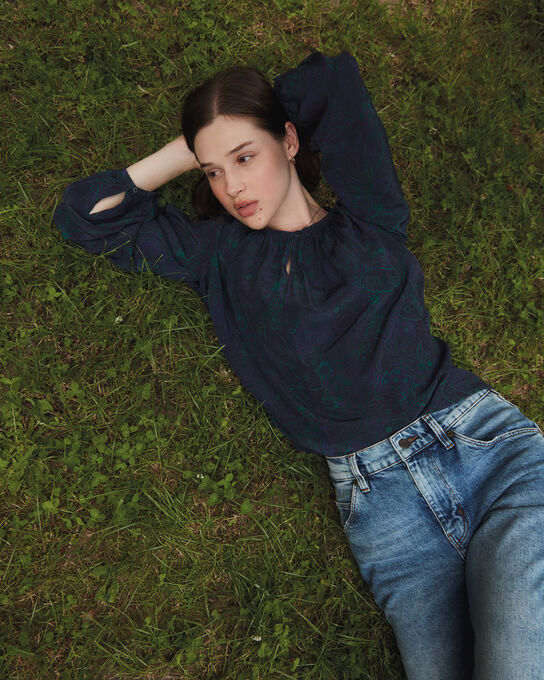 Fließende gemusterte Bluse A684 PAISLEY NAVY
