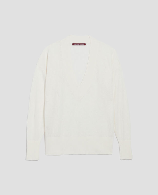 Pullover mit V-Ausschnitt und langen Ärmeln H013 gardenia