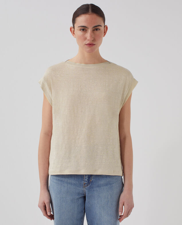KARO - Boxy T-Shirt aus Leinen J020 beige lining