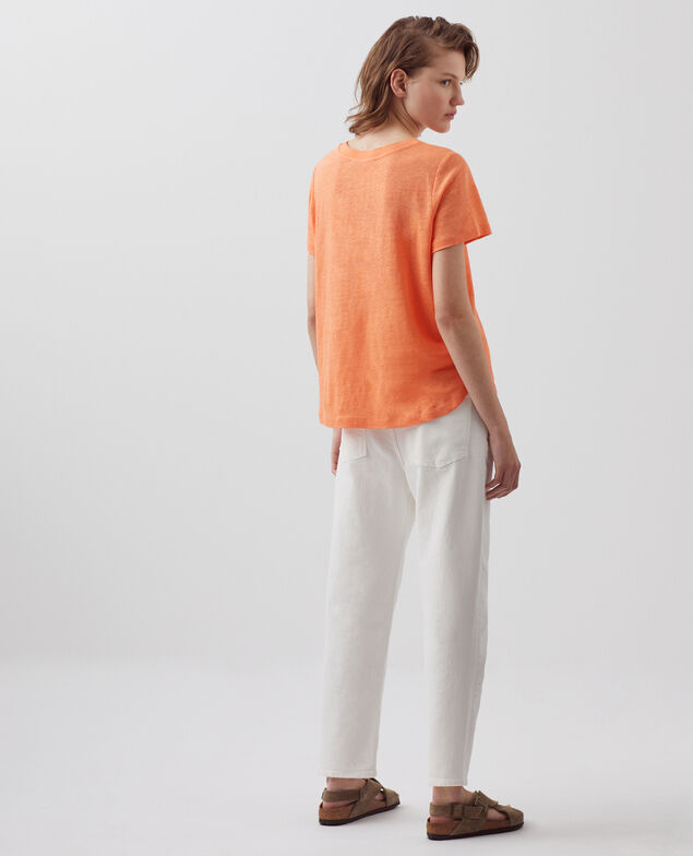 AMANDINE - T-Shirt mit Rundhalsausschnitt aus Leinen A233 solid corail orange 2ste055f05