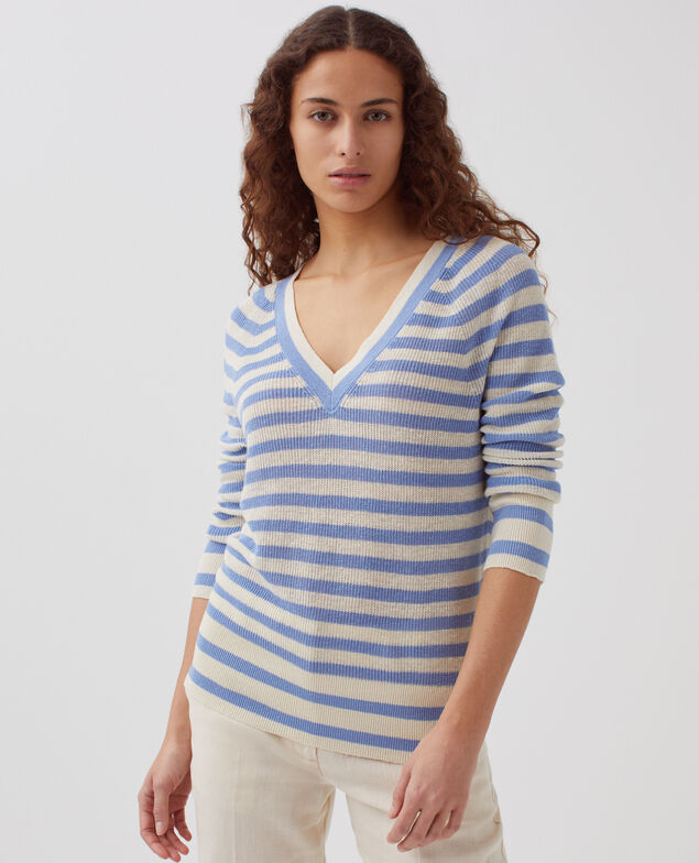 Pullover mit V-Ausschnitt aus Leinen H601 thin savoie