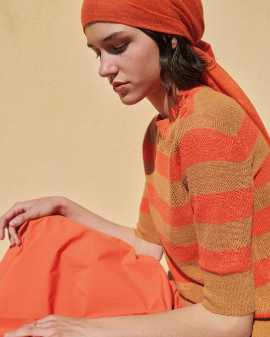 Kurzärmliger Pullover aus Leinen 0240 TIGER LILY STRIPES